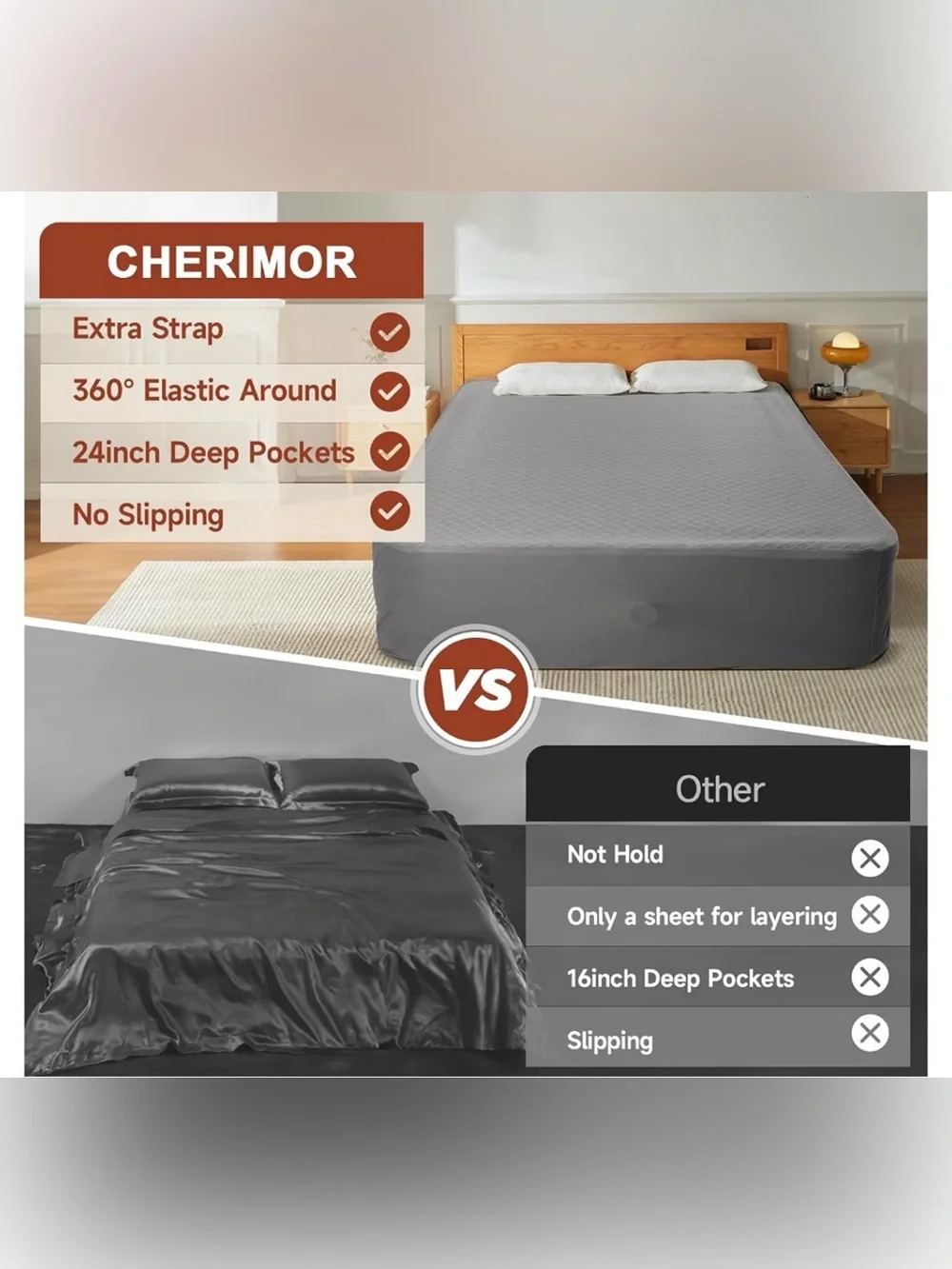 Cherimor Queen Fitted Sheet only for Air Mattress with Deep Snug Pocket Fit